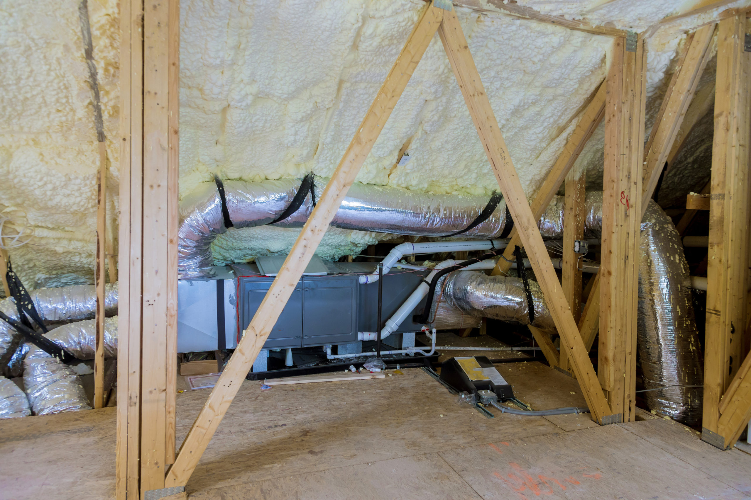 insulation and hvac system in attic
